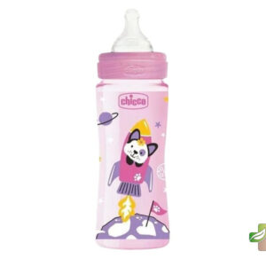 Chicco Biberon Well-Being – 330ml – Tétine silicone – Rose 4M+