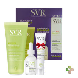 SVR COFFRET SEBIACLEAR GEL MOUSSANT 200ML+AMPOULE AZ FLASH ANTI IMPERFECTIONS 30ML+CREME SOLAIRE MATIFIANTE SPF50 40ML (OFFERT)