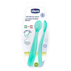 CHICCO Deux Cuillères Souples Bout Silicone 6m+ Garçon