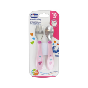 CHICCO Set Cuillère Et Fourchette Rose