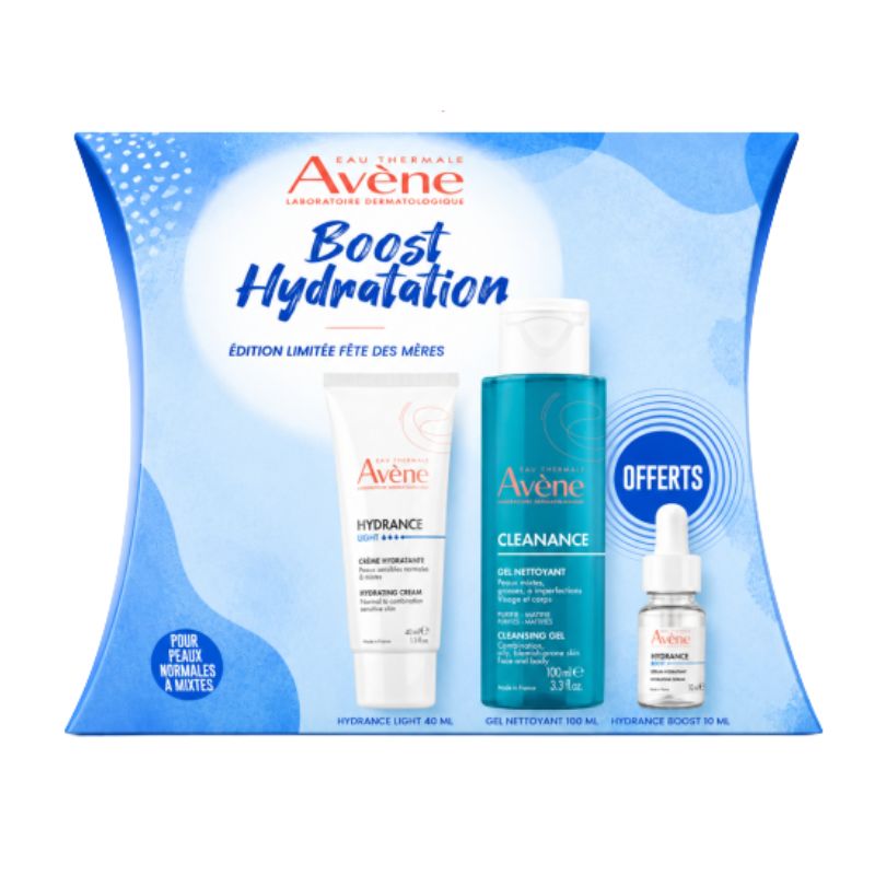 AVÈNE Coffret Boost Hydratation : Hydrance Light + Cleanance Gel Nettoyant + Sérum Hydrance Boost