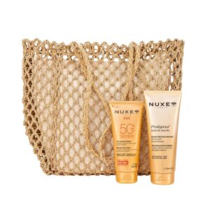 NUXE Lait Solaire Fondant SPF50+ 150 ml + Huile de Douche Prodigieux® 200 ml Offerte + Sac de Plage Offert