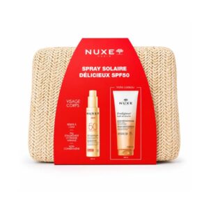 NUXE Spray Solaire Délicieux SPF50+ & Prodigieux Huile de Douche 200 ml Offerte avec Trousse Offerte